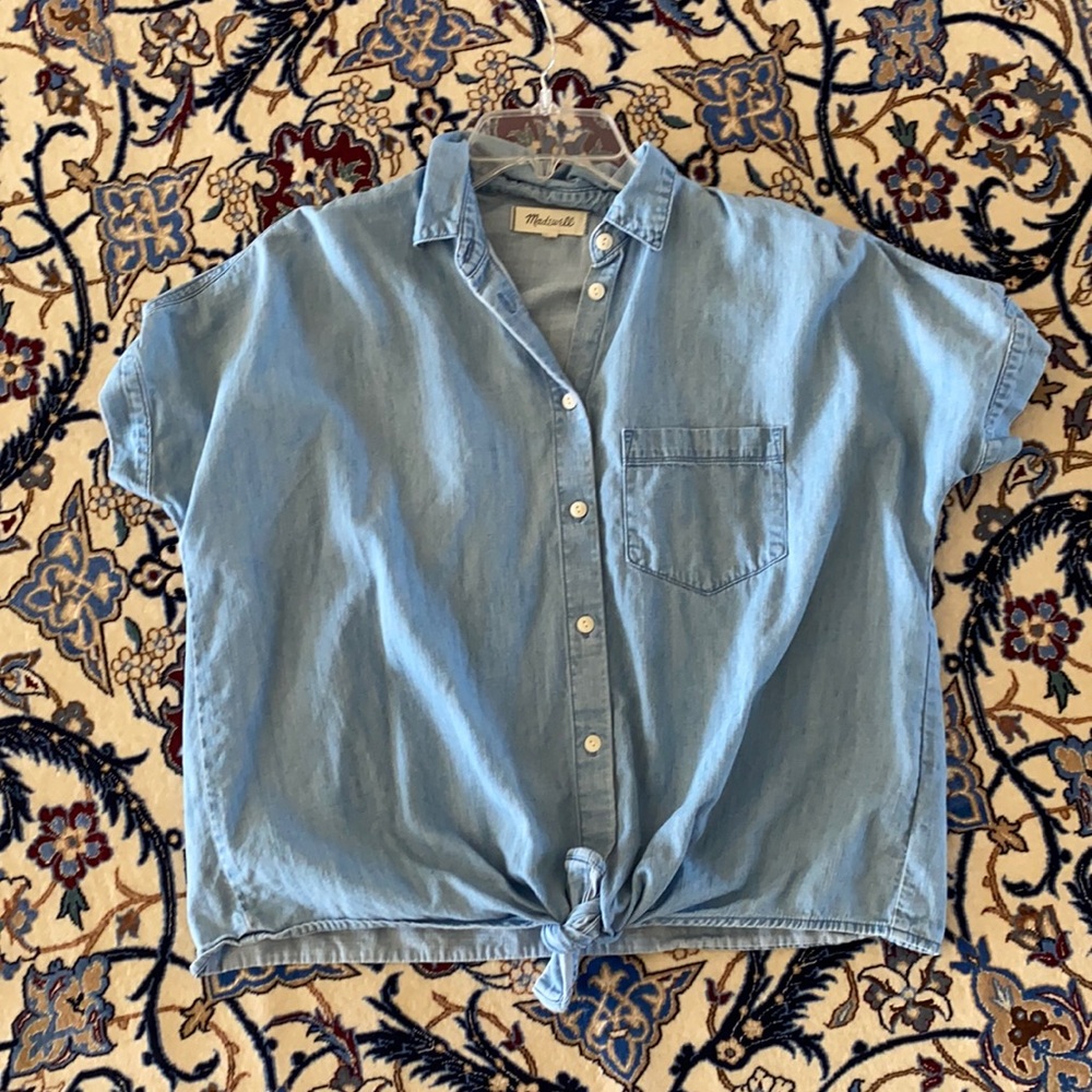 Madewell Denim Short Sleeve Tie Front Shirt